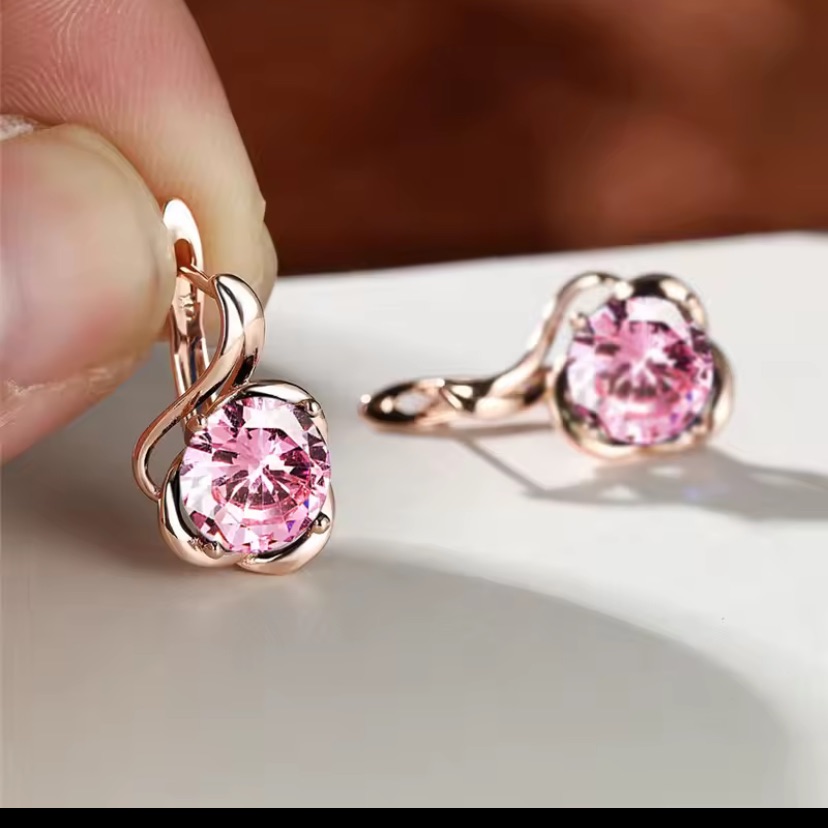 Rose Gold Pink Sapphire Gemstone Earrings